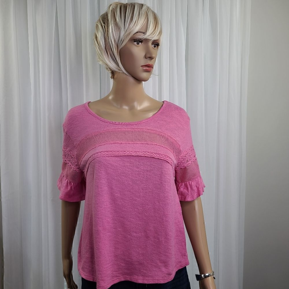 True Craft Top Crochet and Net Inset Short Small New!